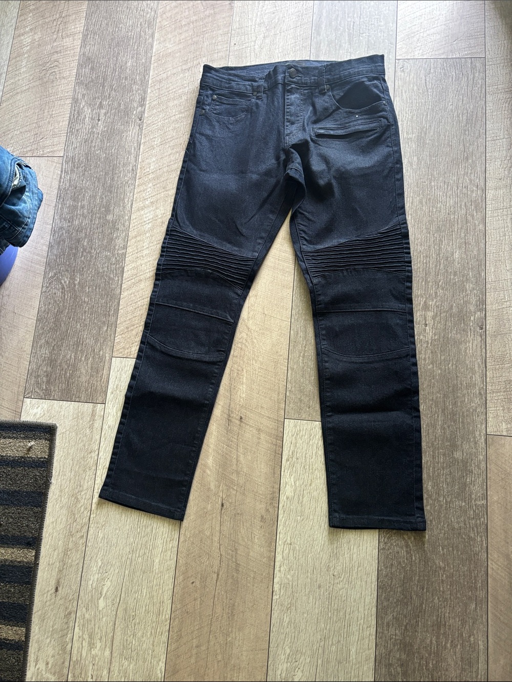 Men's Black Ribbed Knee Stretch Jeans
